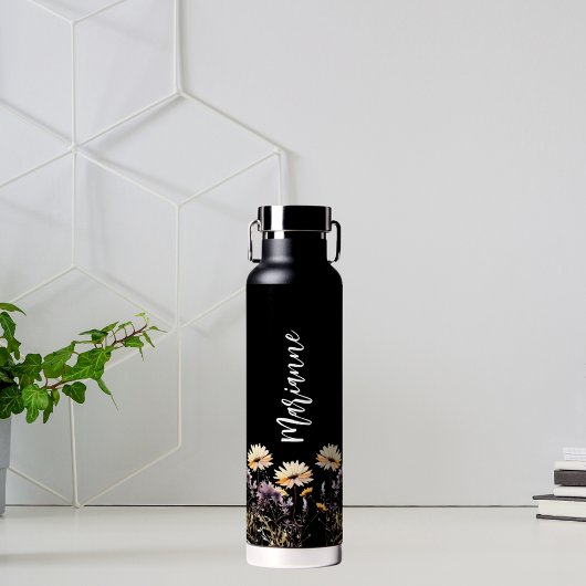 Wildflower zwart aangepaste naam script waterfles