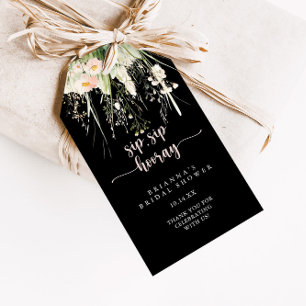 Wildflower Zwarte Sip Sip Hooray Vrijgezellenfeest Cadeaulabel