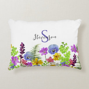 Wildflowers Aangepaste naam en Monogram Accent Kussen