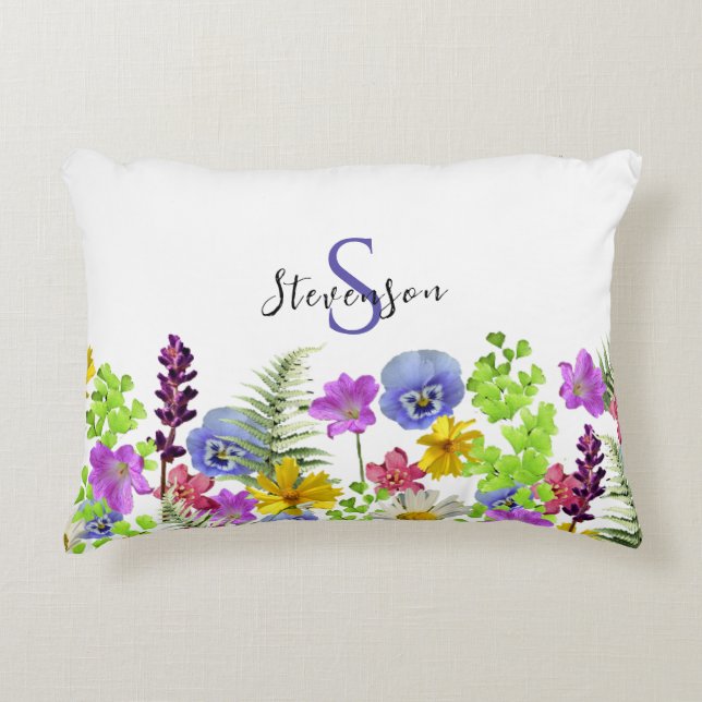  Wildflowers Aangepaste naam en Monogram Accent Kussen (Voorkant)