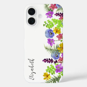 Wildflowers Aangepaste naam en Monogram iPhone 16 Hoesje