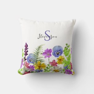 Wildflowers Aangepaste naam en Monogram Kussen