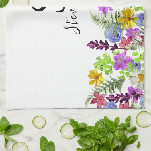 Wildflowers Aangepaste naam en Monogram Theedoek (Gevouwen)