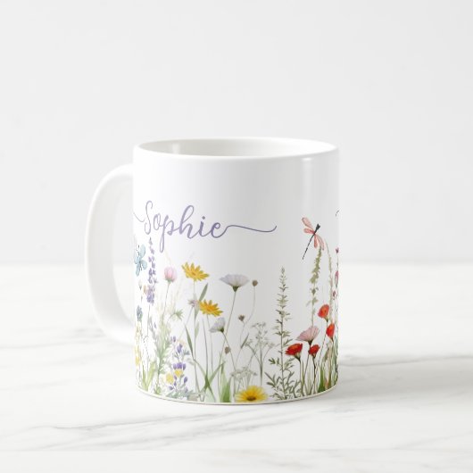 Wildflowers Aangepaste scriptnaam Koffiemok (Voorkant links)