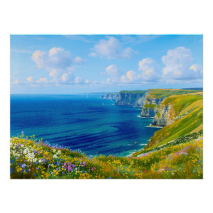 "Wildflowers Above the Zee" - Een Welsh zeegezicht Perfect Poster