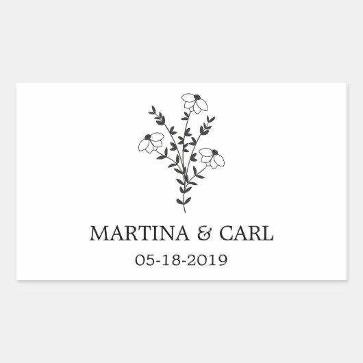 Wildflowers and Branches Wedding Monogram in Black Rechthoekige Sticker (Voorkant)