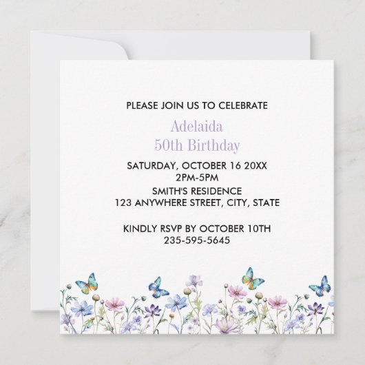 Wildflowers and Butterflies Birthday Kaart (Voorkant)
