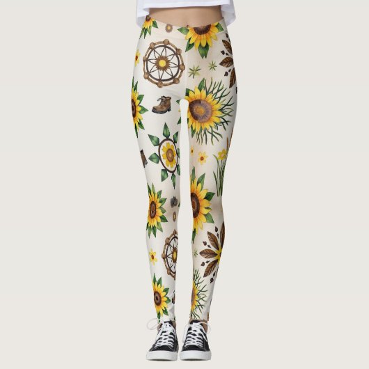 Wildflowers And Natural Seamless Pattern Leggings (Voorkant)