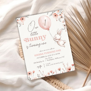 Wildflowers Balloon Little Bunny 1st Birthday Kaart