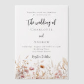Wildflowers beige crème roze bruiloft vellum uitnodigingen (Voorkant)