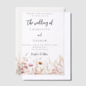 Wildflowers beige crème roze bruiloft vellum uitnodigingen (Offset)