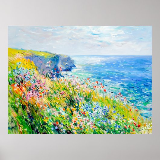 Wildflowers bij de Cliff Impressionist Coastline Poster (Voorkant)
