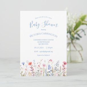 Wildflowers Blauwe Waterverf Floral Baby shower Kaart