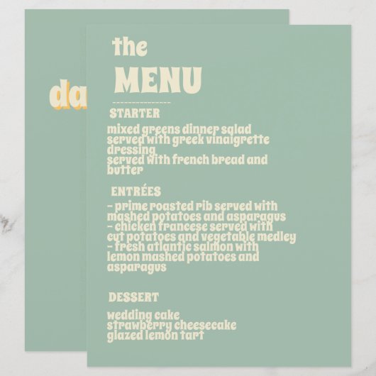 Wildflowers Botanische Tuin Wedding Menu (Voorkant / Achterkant)