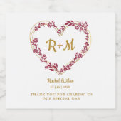 Wildflowers & Branches Heart in Faux Gold & Red Sparkling Wijnetiket (Enkel label)
