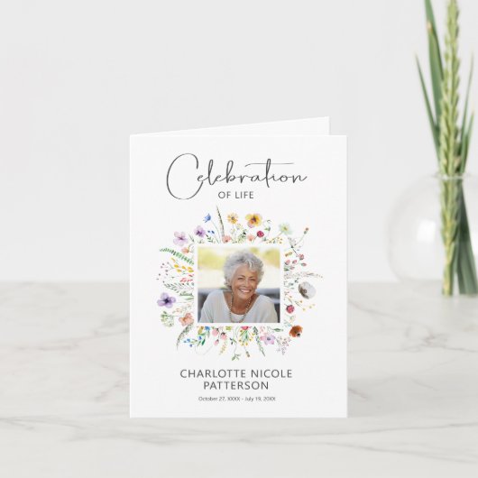 Wildflowers Celebration of Life Photo Prayer Card Kaart (Voorkant)