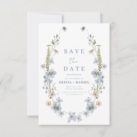 Wildflowers Dusty Blue Boho Bewaar de datum Save The Date (Voorkant)