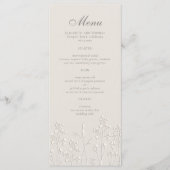Wildflowers Ecru Faux Embossed formele bruiloft Menu (Voorkant)