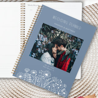 Wildflowers Elegant Dusty Blue Boho Fotobruiloft Planner