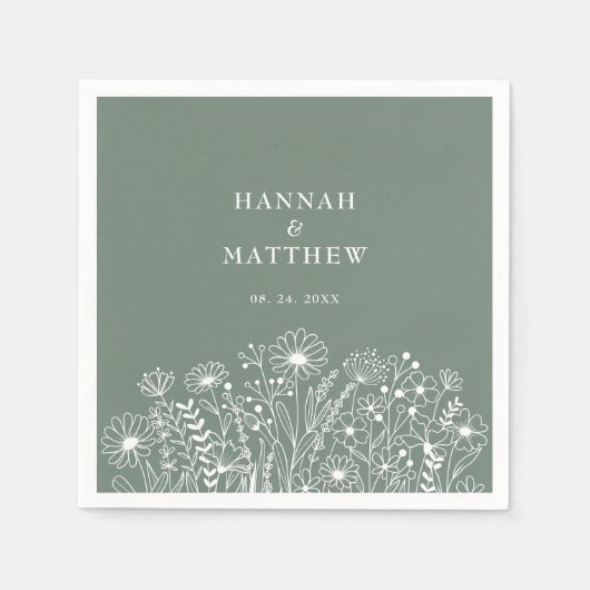 Wildflowers Elegante Sage Green Wedding Servet (Voorkant)