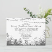 Wildflowers en String Lights bruiloft uitnodiging (Staand voorkant)