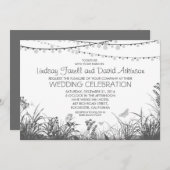 Wildflowers en String Lights bruiloft uitnodiging (Voorkant / Achterkant)