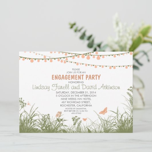 Wildflowers en String Lights verlovingsfeest Kaart (Staand voorkant)