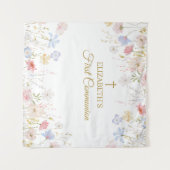 WILDFLOWERS First Communion Backdrop banner Wandkleed (Voorkant (horizontaal))