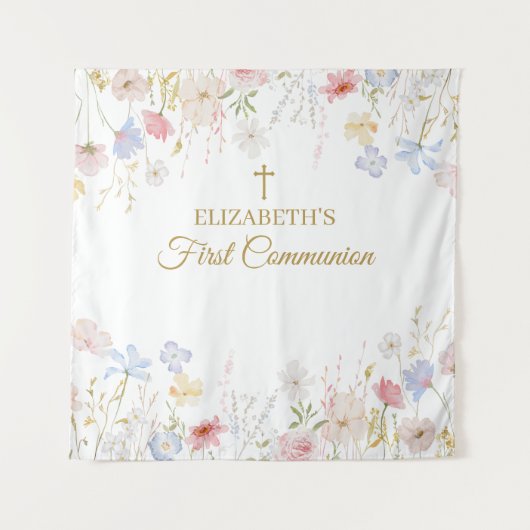 WILDFLOWERS First Communion Backdrop banner Wandkleed (Voorkant)