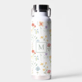 Wildflowers Floral Pattern Monogram Waterfles (Voorkant)