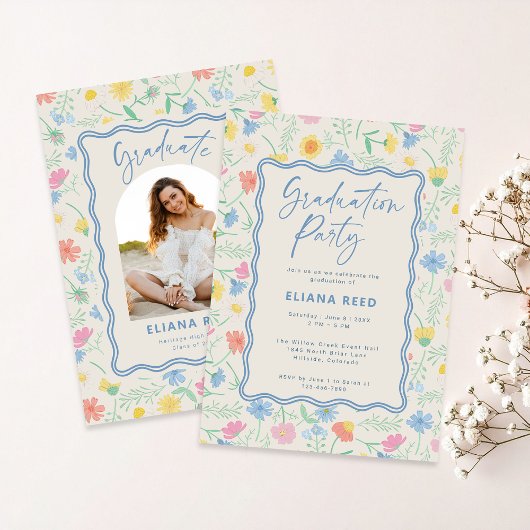 Wildflowers Floral Photo Graduation Invitation