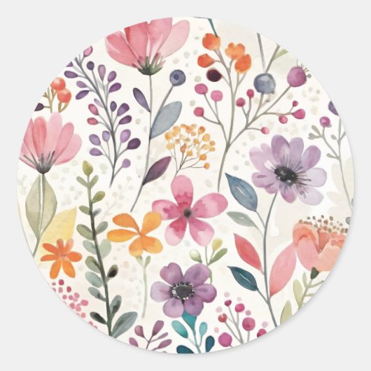 Wildflowers Floral Whimsical Pattern Ronde Sticker (Voorkant)