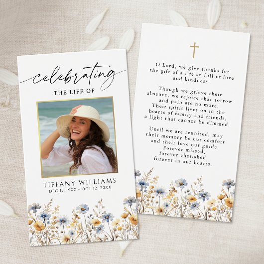 Wildflowers Funeral Celebration Photo Prayer Card
