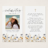 Wildflowers Funeral Celebration Photo Prayer Card (Devant & derrière)
