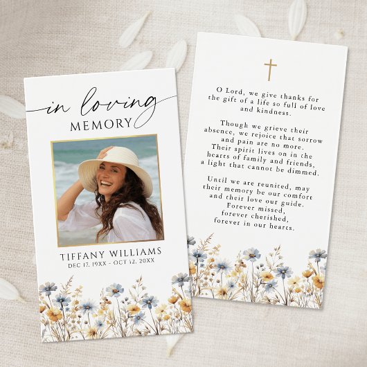 Wildflowers Funeral Memorial Photo Prayer Card
