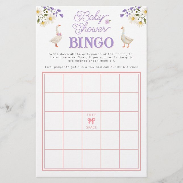 Wildflowers Ganzen Baby shower Bingo spel (Voorkant)