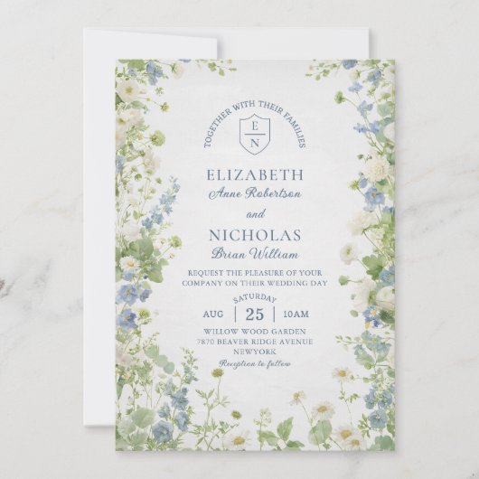 Wildflowers Garden QR Code Wedding Invitation (Devant)