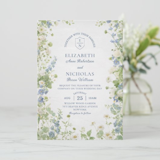 Wildflowers Garden QR Code Wedding Invitation (Debout devant)