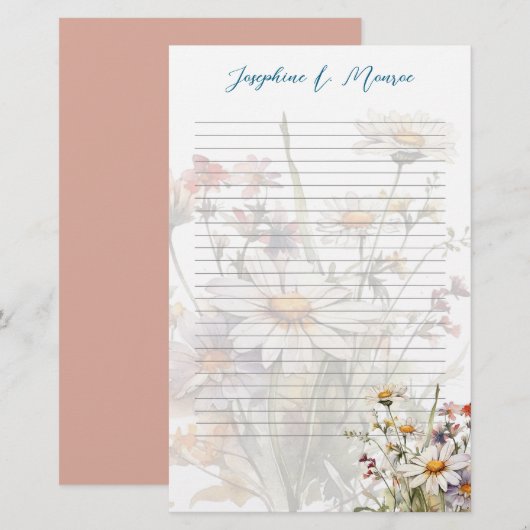 Wildflowers Gepersonaliseerd Schrijfpapier Lined Briefpapier (Voorkant / Achterkant)