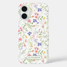 Wildflowers Gepersonaliseerde naam Wit iPhone 16 Hoesje