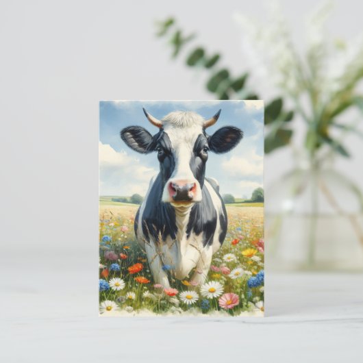 Wildflowers Holstein Dairy Koe Briefkaart (Staand voorkant)