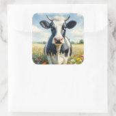Wildflowers Holstein Dairy Koe Vierkante Sticker (Tas)