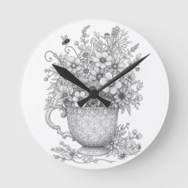 Wildflowers & Honey Bee Ink Art Wall Clock Ronde Klok