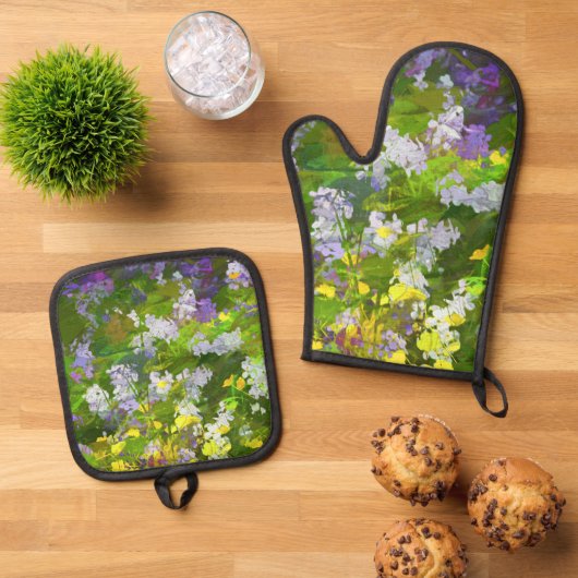 Wildflowers Impasto Schilderen Originele Bloemenku Ovenwant & Pannenlap Set (Top down)