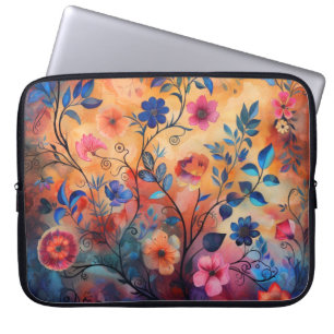 WIldflowers in roze, blauw, Oranje laptophoes Laptop Sleeve
