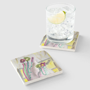 Wildflowers in vase abstract art stenen onderzetter