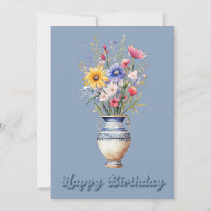 Wildflowers in Vase Birthday Flat Wenskaart Kaart