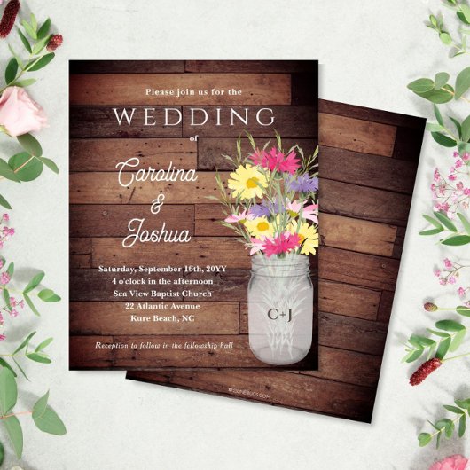 Wildflowers Jar Spring Garden Wedding Invitation