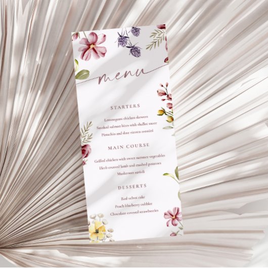 Wildflowers Kalligrafie Floral Menu Kaart