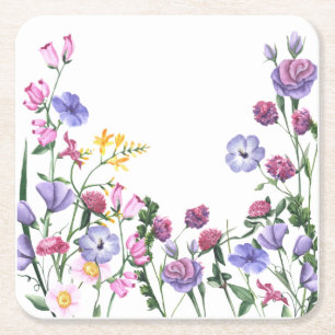 Wildflowers Kleurrijke Vrolijke Tuinbloemen Vierkante Kartonnen Onderzetter